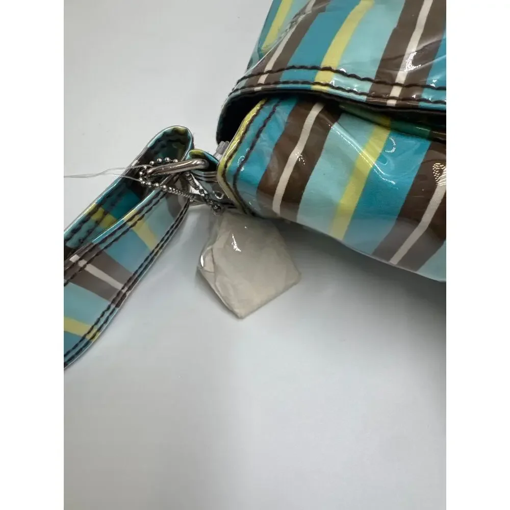 Kalencom Diaper Bag Messenger Turquoise Stripe Laminated Crossbody Set NWT